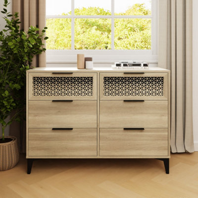 B&Q Ezra 3+3 Drawer Chest Of Drawers Oak Black
