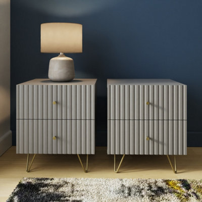 Gfw Thalia Ribbed 2 Drawer Bedside Table Pair Grey from B&Q