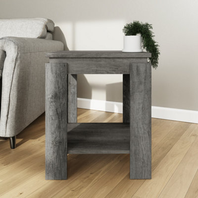 GFW Canyon Lamp Table Charcoal Grey - Distressed Wood Finish - Rustic & Modern Design - H:56 x W:47 x D:47 cm - Image 9