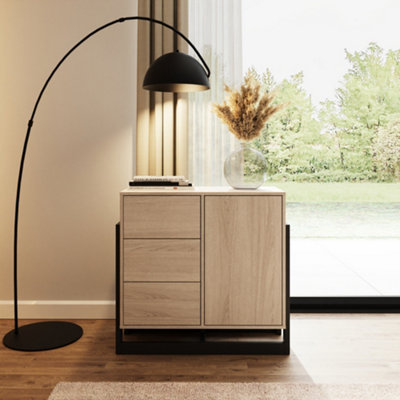 GFW Taite Oak 1 Door 3 Drawer Sideboard, Modern Storage Cabinet with Black Metal Frame, Oak Effect Sideboard for Living Room, Dining Room and Hallway - Image 9