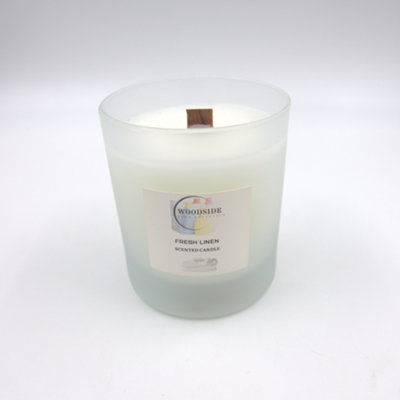 Woodside Home Fragrance Wooden Wick Glass Scented CandleFresh Linen from B&Q