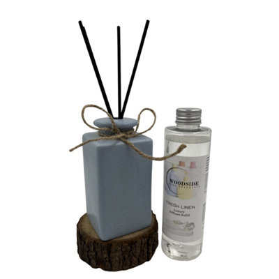 Woodside Pastel Blue Ceramic Reed Diffuser Vase With Woodside Luxury RefillFresh Linen from B&Q