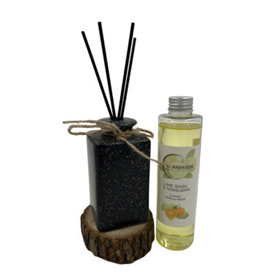 Woodside Pastel Black Ceramic Reed Diffuser Vase With Woodside Luxury RefillLime Basil & Mandarin from B&Q