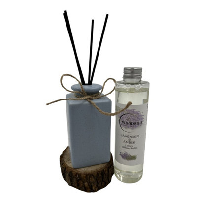 Woodside Pastel Blue Ceramic Reed Diffuser Vase With Woodside Luxury RefillLavender & Amber from B&Q