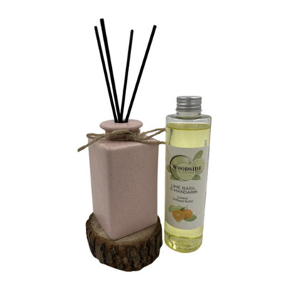 Woodside Pastel Ceramic Reed Diffuser Vase With Woodside Luxury RefillLime Basil & Mandarin from B&Q