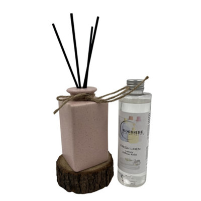Woodside Pastel Ceramic Reed Diffuser Vase With Woodside Luxury RefillFresh Linen from B&Q