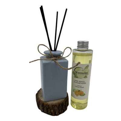 Woodside Pastel Blue Ceramic Reed Diffuser Vase With Woodside Luxury RefillLime Basil & Mandarin from B&Q