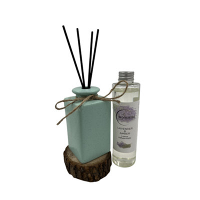 Woodside Pastel Green Ceramic Reed Diffuser Vase With Woodside Luxury RefillLavender & Amber from B&Q