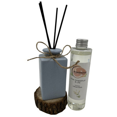Woodside Pastel Blue Ceramic Reed Diffuser Vase With Woodside Luxury RefillPink Grapefruit & Lily from B&Q