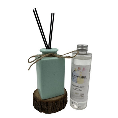 Woodside Pastel Green Ceramic Reed Diffuser Vase With Woodside Luxury RefillFresh Linen from B&Q