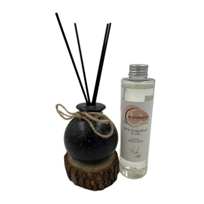 Woodside Round Pastel Black Ceramic Reed Diffuser Vase With Woodside Luxury RefillPink Grapefruit & Lily from B&Q