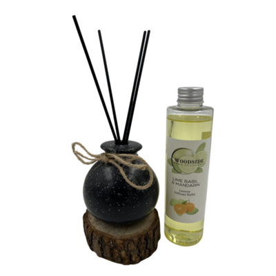 Woodside Round Pastel Black Ceramic Reed Diffuser Vase With Woodside Luxury Refill Lime Basil & Mandarin from B&Q