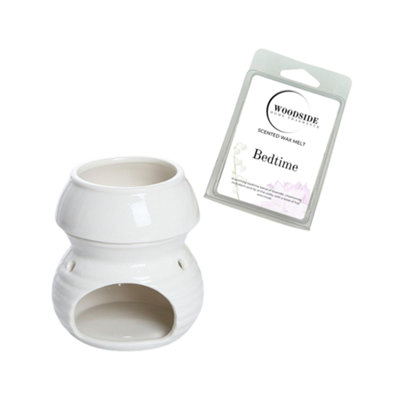 Wax Melt Burner With Tea Light SpoonWhite With Woodside Bedtime Wax Melt from B&Q