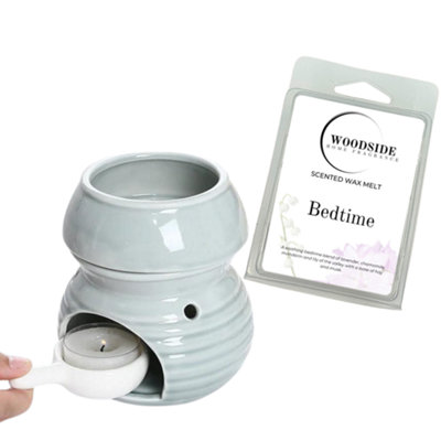 Wax Melt Burner With Tea Light SpoonGrey With Woodside Bedtime Wax Melt from B&Q