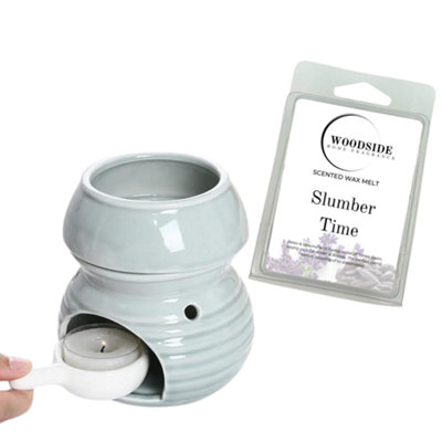 Wax Melt Burner With Tea Light SpoonGrey With Woodside Slumber Time Wax Melt from B&Q