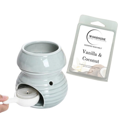 Wax Melt Burner With Tea Light SpoonGrey With Woodside Vanilla & Coconut Wax Melt from B&Q