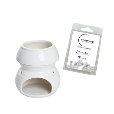 Wax Melt Burner With Tea Light SpoonWhite With Woodside Slumber Wax Melt from B&Q