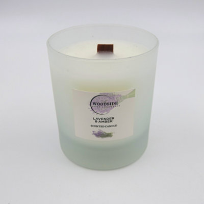 Woodside Home Fragrance Wooden Wick Glass Scented CandleLavender & Amber from B&Q