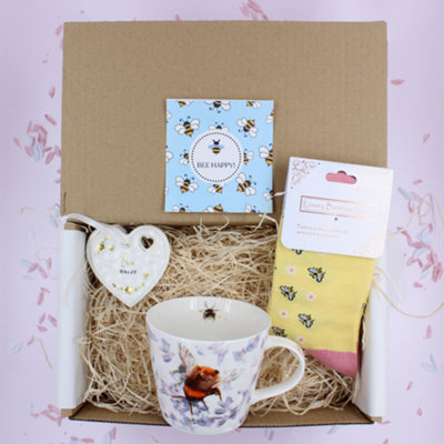 Bee Happy Mug Plaque Socks Treat Box Gift Hamper from B&Q