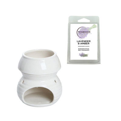 Wax Melt Burner With Tea Light SpoonWhite With Woodside Lavender & Amber  Wax Melt from B&Q
