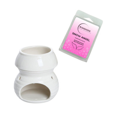 Wax Melt Burner With Tea Light SpoonWhite With Woodside Snow Angel Wax Melt from B&Q