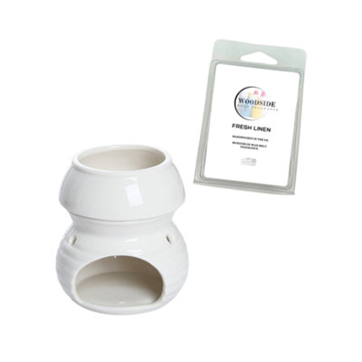 Wax Melt Burner With Tea Light SpoonWhite With Woodside Fresh Linen Wax Melt from B&Q