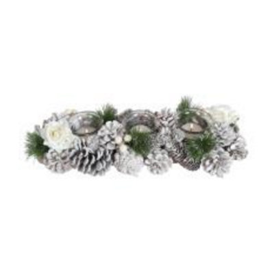 Christmas Tea Light Candle Holder -Three Clear Holders White Roses & Pine Cones from B&Q