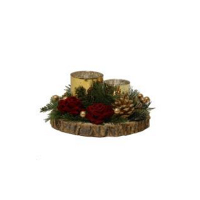 Christmas Tea Light Candle HolderTwo Gold Holders With Red Roses & Pine Cones from B&Q