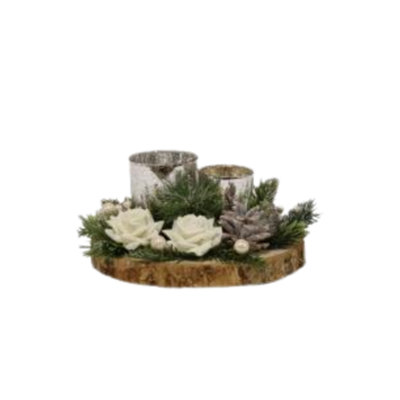 Christmas Tea Light Candle HolderTwo Silver Holders With White Roses from B&Q