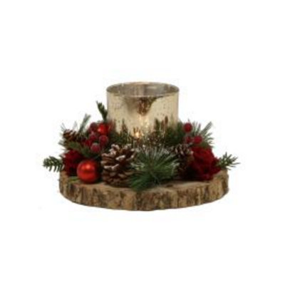 Christmas Tea Light Candle HolderGold Holder With Red Rose & Pine Cone from B&Q