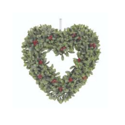 Christmas Wreath 34CmFrosted Green Leaf Heart With Red Berries from B&Q