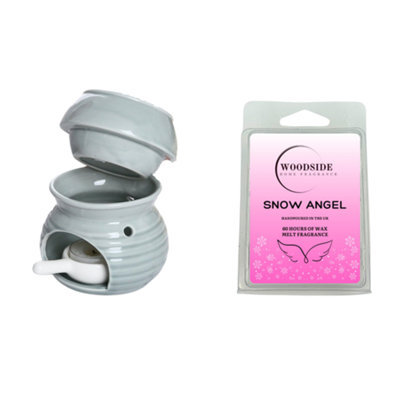 Grey Wax Melt Burner With Woodside Snow Angel Wax Melts from B&Q