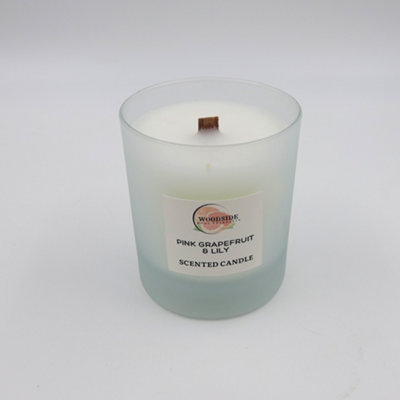 Woodside Home Fragrance Wooden Wick Glass Scented CandlePink Grapefruit & Lily from B&Q