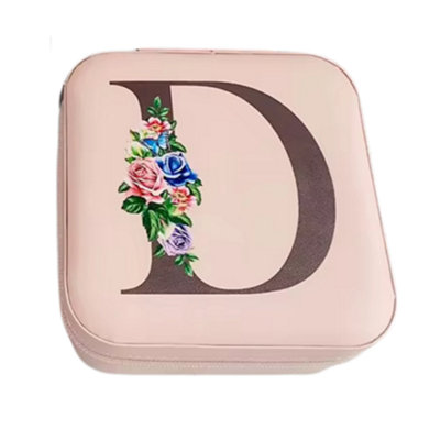  - Krystina's Collection Pink Travel Jewellery Box With Floral InitialLetter D