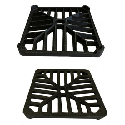 Thomas Dudley 6" X 6" 152mm X 152mm 9mm Thick Square Cast Iron Gully Grid Grate Heavy Duty Drain Cover Black Satin Finish from B&Q