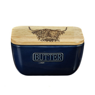 The Just Slate Company Highland Cow Blue Butter Dish from B&Q