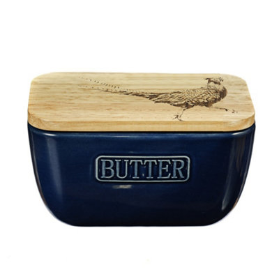 The Just Slate Company Pheasant Blue Butter Dish from B&Q