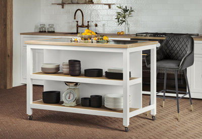 Baumhaus Kitchen Island (White) Open With Breakfast Bar from B&Q