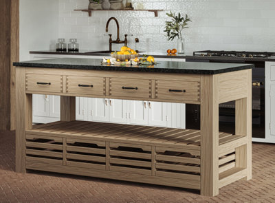 Baumhaus Kitchen Island (Oak) Four Drawer With Black Granite Top from B&Q
