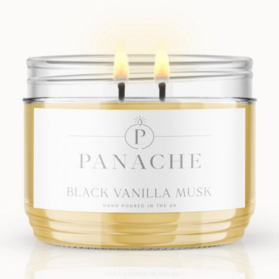 Panache Black Vanilla Musk Scented CandleDouble WickRich Scent from B&Q
