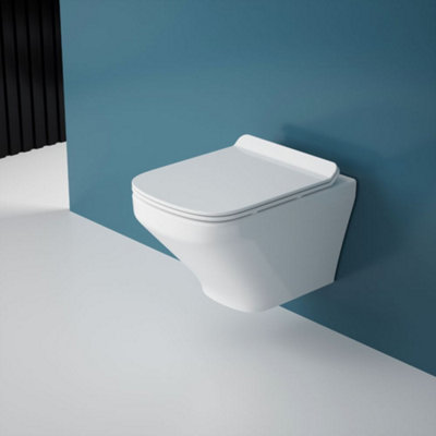 Durovin Bathrooms Compact Wall Hung ToiletD ShapeRimless Technology-Include Wc Pan With Quick Release Soft Close Seat from B&Q