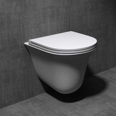 Durovin Bathrooms Ceramic Rimless Wall Hung ToiletD ShapeInclude Wc Pan With Quick Release Soft Close Seat from B&Q