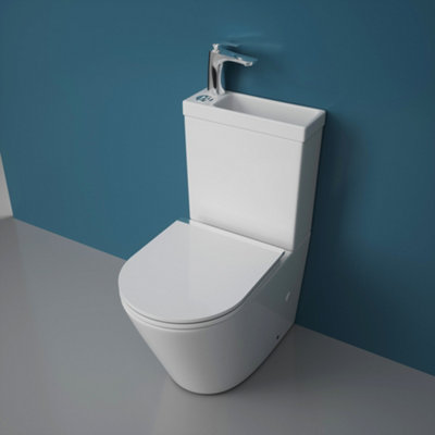 Durovin Bathrooms Close Coupled Two Piece Ceramic Toilet With Sink On TopRimless  Wc Pan With  Cistern And Soft Close Seat from B&Q