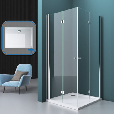 Durovin Bathrooms 900 X 900mm Double Bifold Doors Shower Enclosure With Acrylic Tray L Shape Square 6mm Safety Glass from B&Q