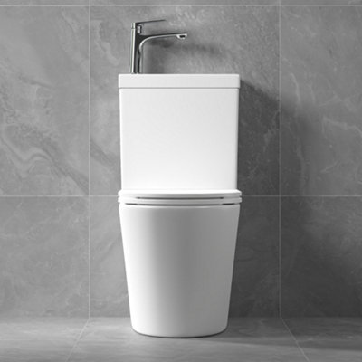 Durovin Bathrooms Close Coupled Two Piece Ceramic Toilet With Sink On Top And Tap Rimless Wc Pan With Cistern And Soft Close Seat from B&Q