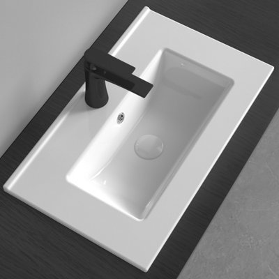 Durovin Bathrooms Luxurious Ceramic Semi Recessed Bathroom Basin SinkOne Tap Hole With Overflow (600 X 365mm) from B&Q