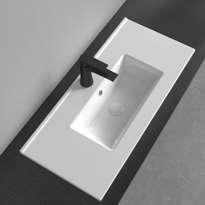 Durovin Bathrooms Luxurious Ceramic Semi Recessed Bathroom Basin SinkOne Tap Hole With Overflow (800 X 365mm) from B&Q