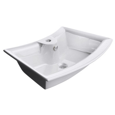 Durovin Bathrooms Ceramic Countertop Bathroom Basin Single Tap Hole With Overflow (500 X 380 X 135mm) from B&Q