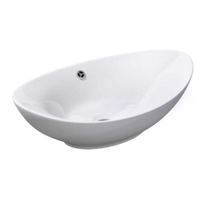 Durovin Bathrooms Oval  Countertop Basin Ceramic Bathroom BasinDeep Fill With Overflow Slot (590 X 380 X 190mm) from B&Q