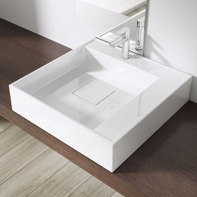 Durovin Bathrooms Luxurious Stone Resin Bathroom BasinWall Hung Or Countertop Sink Square Bathroom Sink 500 X500  - from B&Q
